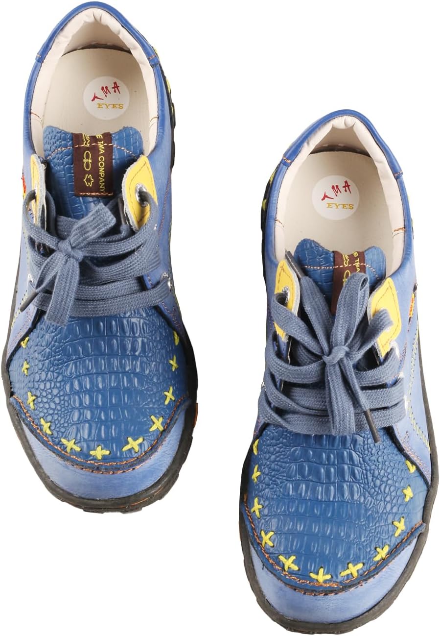 TMA EYES Women's Lace up Flat Leather Shoes With Patchwork Leather Design And Anti Slip Sole - Image 5