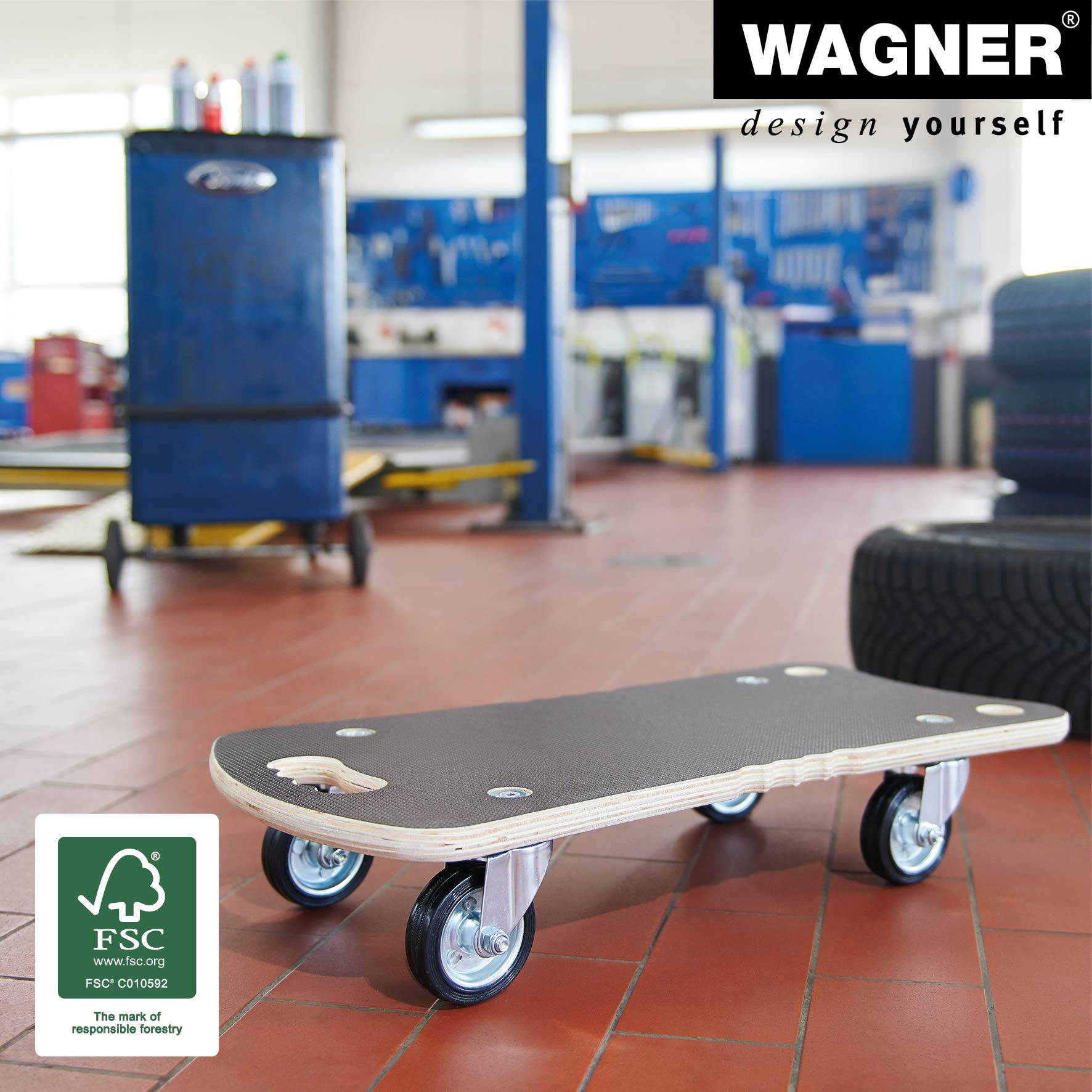 WAGNER Chariot à Roulettes MM 1381 - 63x43cm - Charge 250kg - Format Euro - Surface Antidérapante