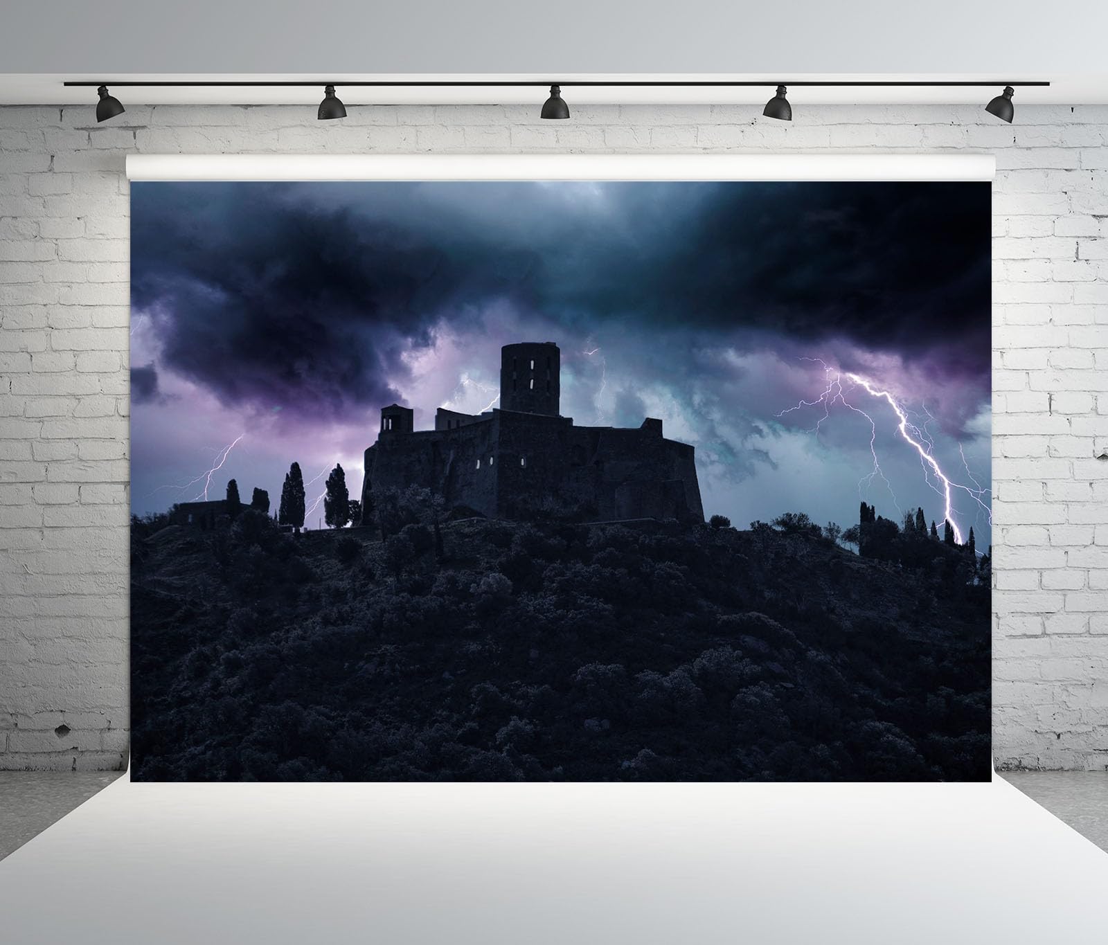 20x10FT (6x3m) Silhouette Di Castello Sotto I Fulmini Sfondo Fotografico