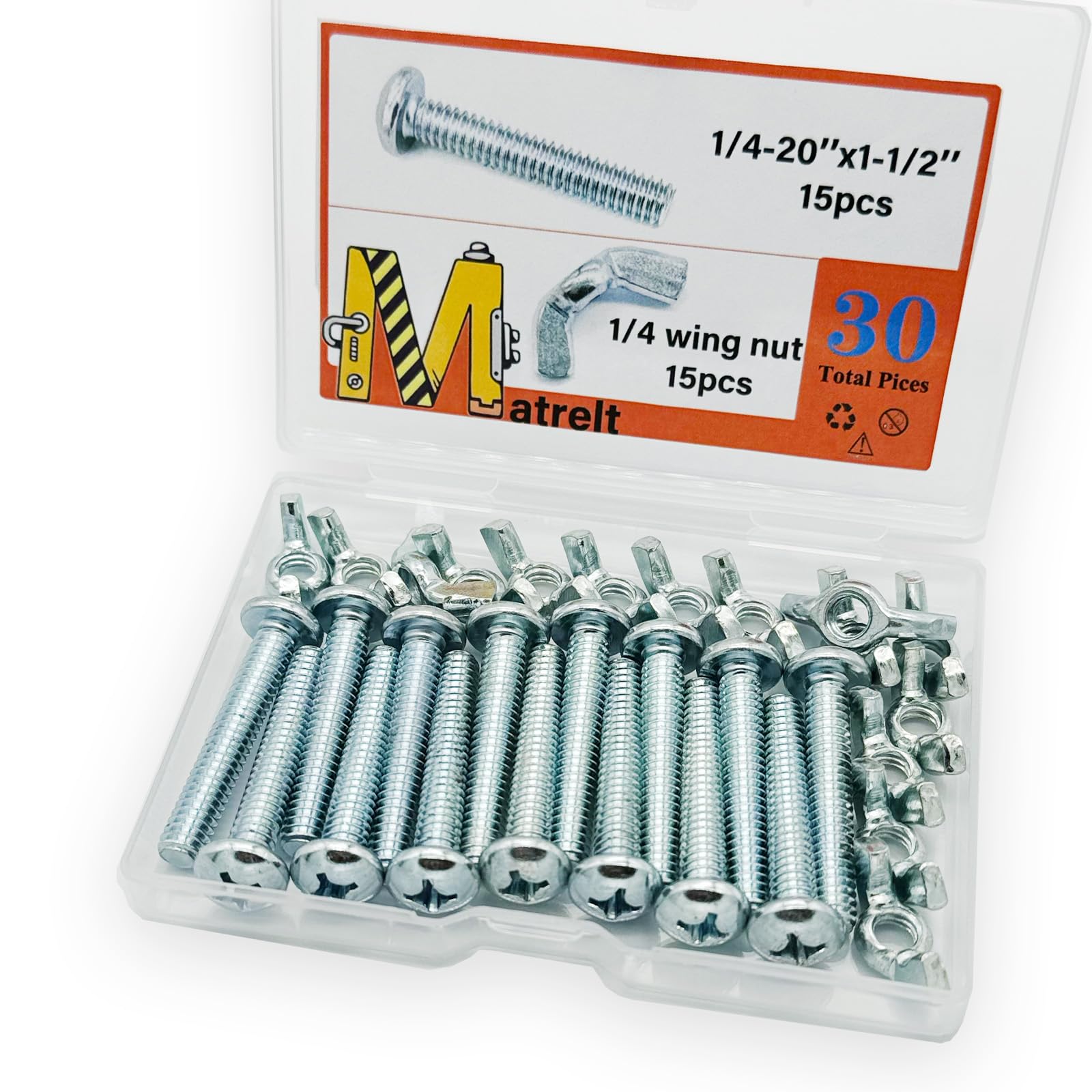 Wing Nuts & Screws Kit - 30 Pack 1/4-20 Hardware -7