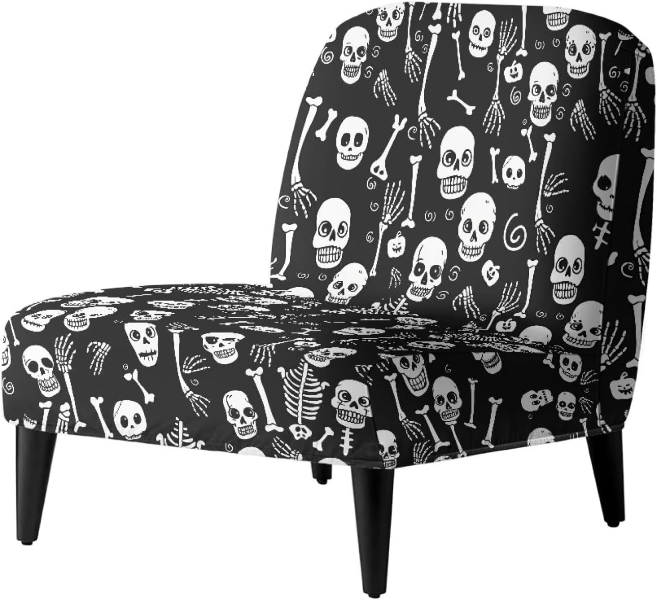 Merkmak Skeleton Skull Armless Accent Chair Cover Slipcovers No Arms Couch Chair Cover Non Slip Single Sofa Protective Slipcover Without Arms for Farmhouse Furniture Protector