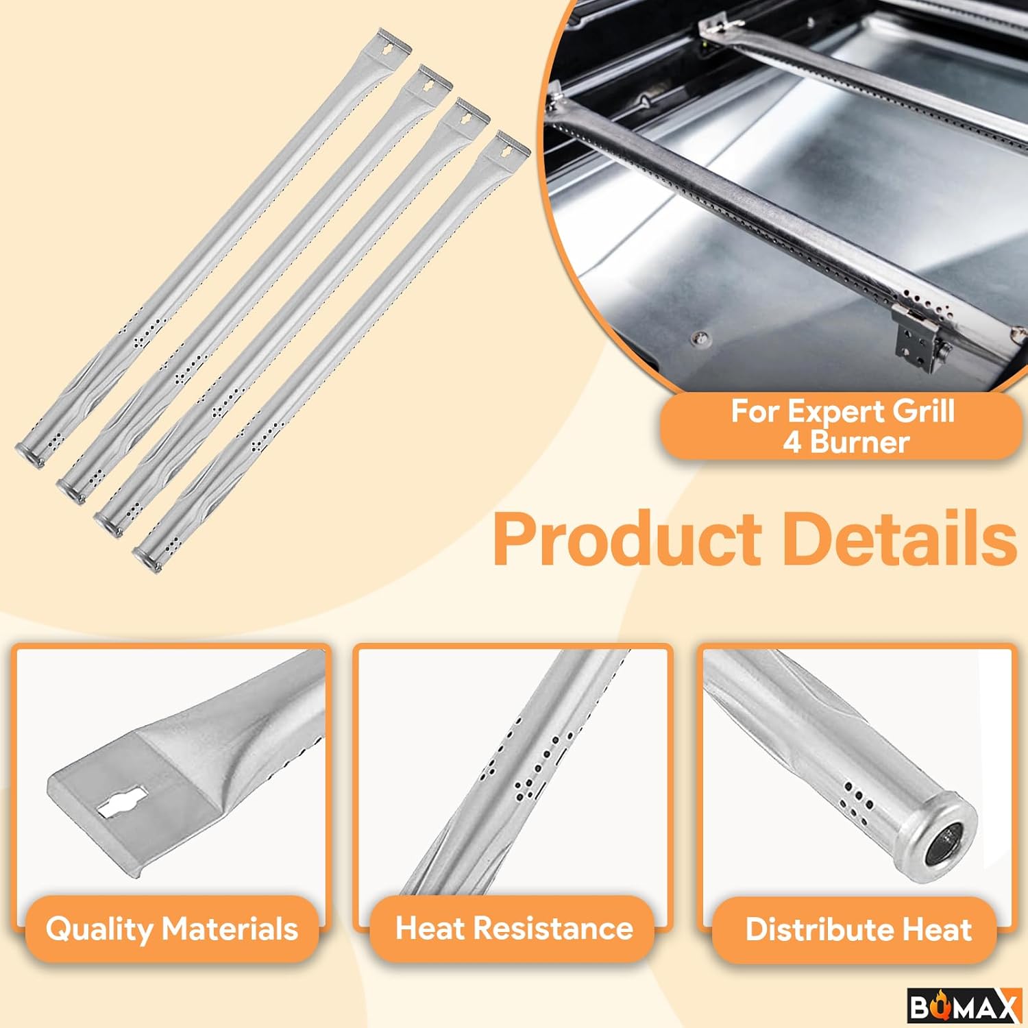 Heat Plate and Burners for Expert Grill 4 Burner 720-0789H 720-0789, Grill Parts for Expert Grill Parts Replacement 4 Burner 720-0789 XG19-101-002-02 Expert Grill 4 Burner Gas Grill Parts