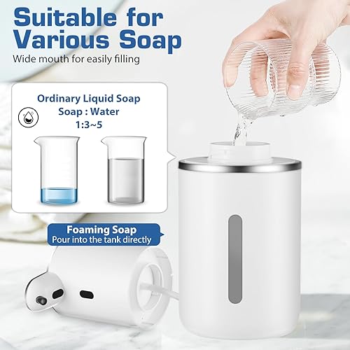 Miniatura 5 de Dispensador automático de jabón espumoso, pantalla LED, dispensador de jabón de manos de espuma sin contacto para encimera de baño, cocina, 6