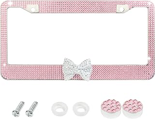 License Plate Frames,Car Accessories License Plate Frame,BlingLicense Plate Holder,Rhinestone License Plate Frame,License Plate Frames for Women,Fits Most Standard US License Plates (Pink)