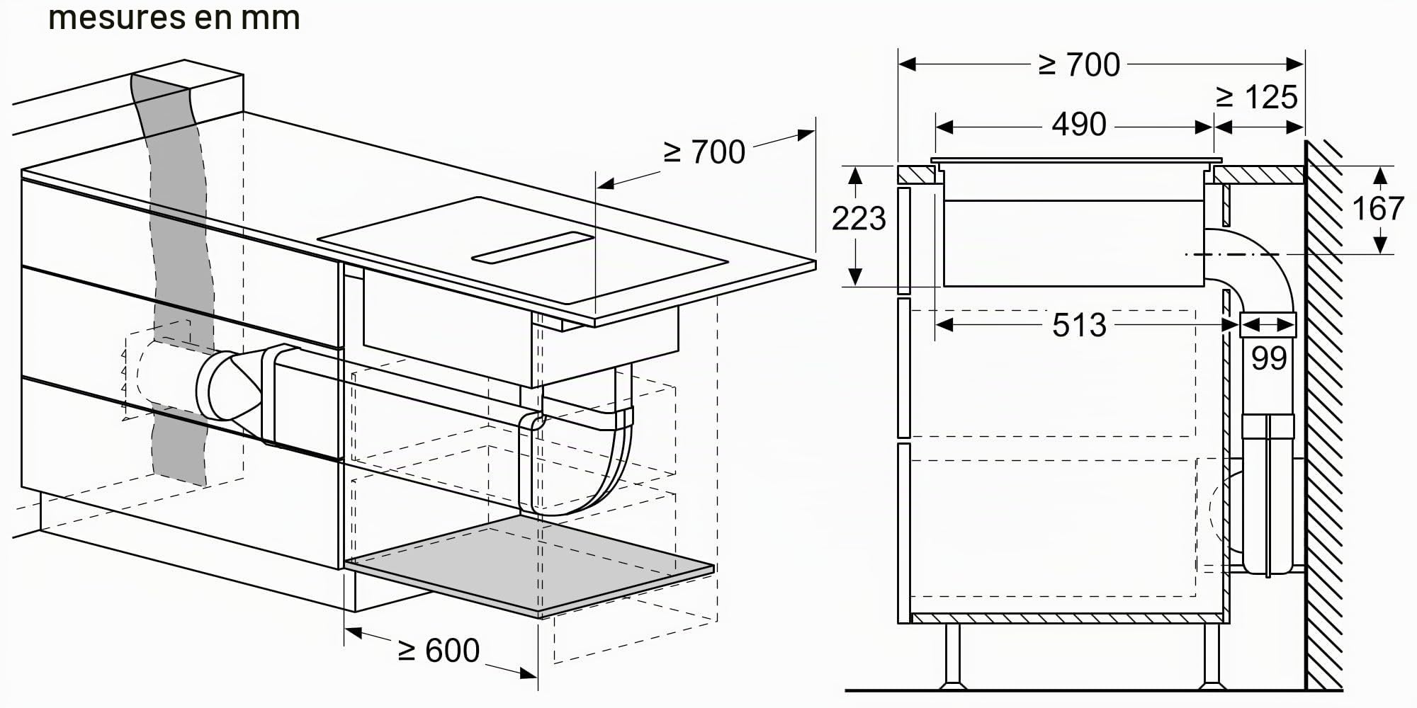 NEFF V58NBS1L0 N 50 Plaque de cuisson à induction avec hotte intégrée 80 cm, extrêmement silencieuse, sans cadre, contrôle tactile, induction combinée, filtre à graisse facile à nettoyer, niveau de