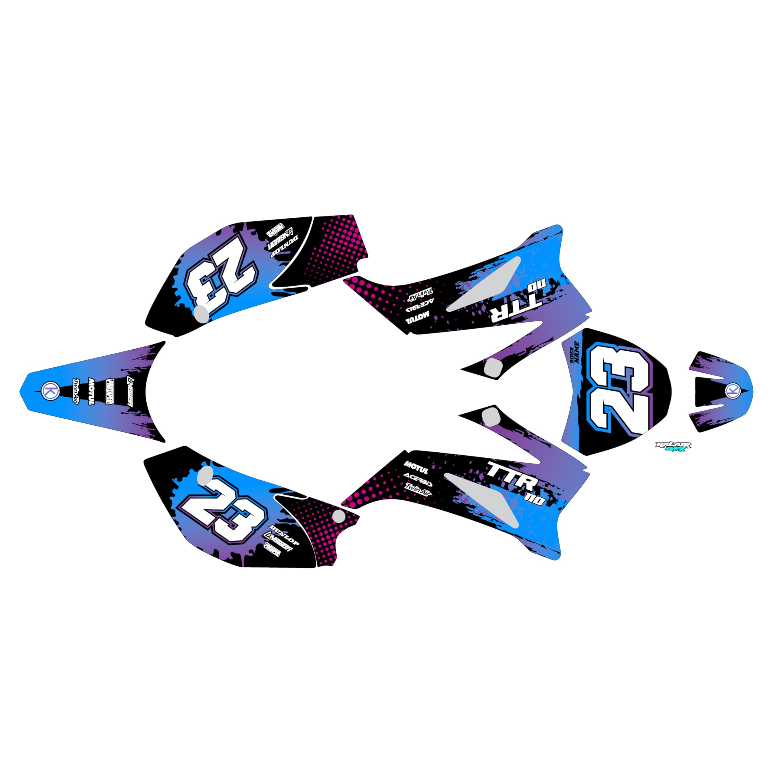 Kalair GFX Graphics Kit for Yamaha TTR110 (2008-2023) Splash Series Pink 9 Mil-Dirt Pit Bike Motorcycle Stickers,Dirtbike Racing Decal Automotive Motocross Accessories no Plastics