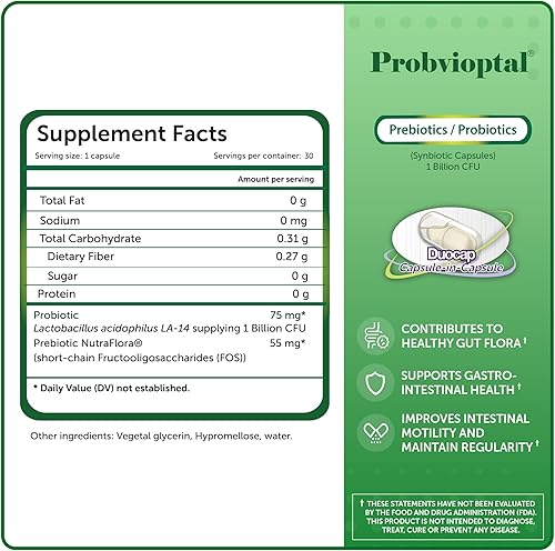 Miniatura 6 de Probvioptal, 30 cápsulas, probióticos y prebióticos, Duocap, 1 mil millones de UFC, sin gluten