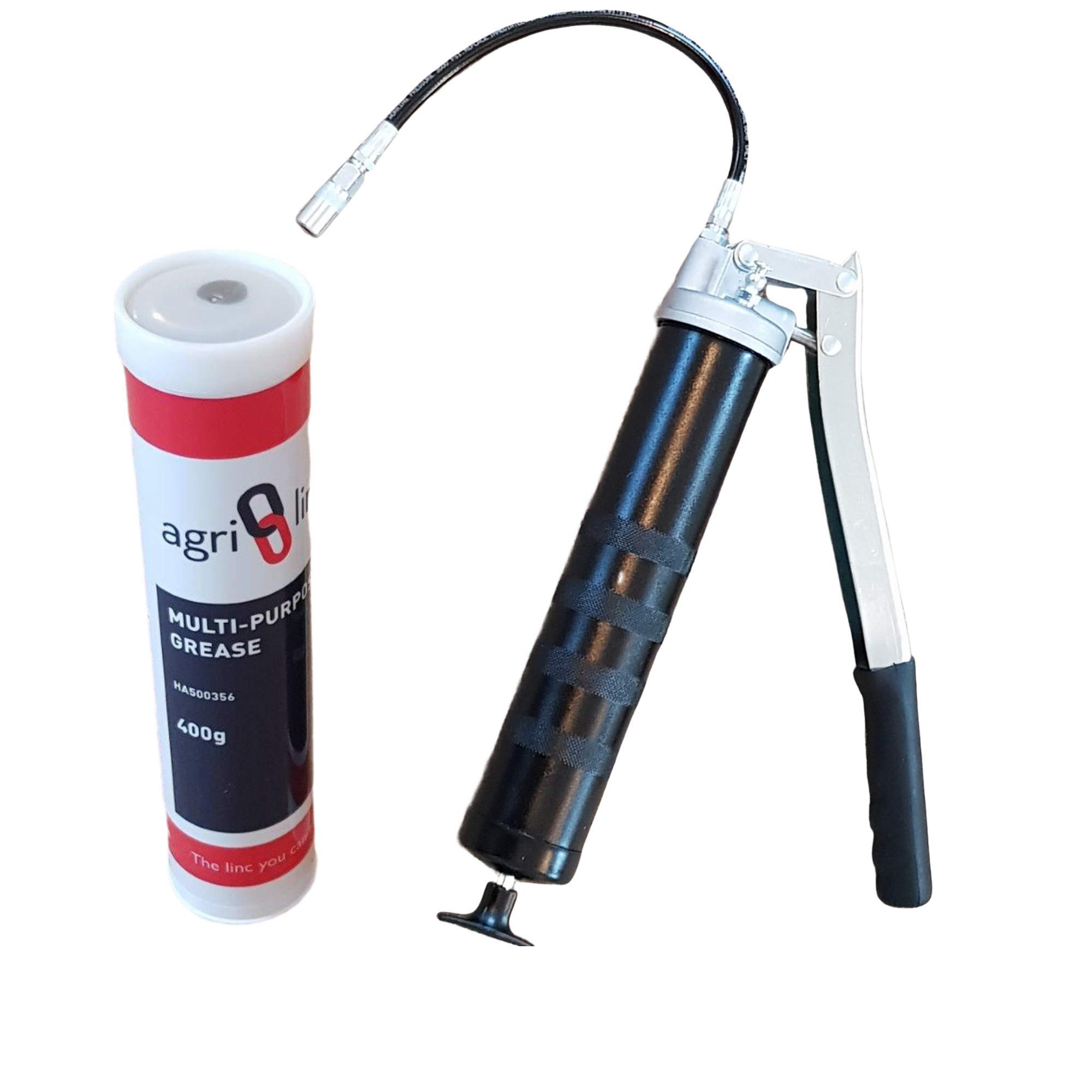 Agri-Linc Brown General Purpose Grease Heavy Duty Grease Gun With 1 Grease Cartridge Bundle Offer, Professional 10,000 Psi Lever Grease Gun With Flexible Hose And Coupler, Ep2 Lithium-Based Grease, 1 Qty 400G/14Oz Cartridge, By