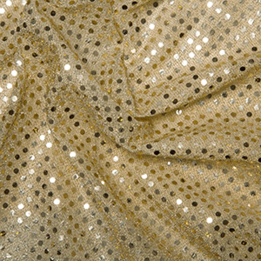 3mm Sequin Fabric Sparkly Stretch Metallic Jersey (Per metre) (Gold)