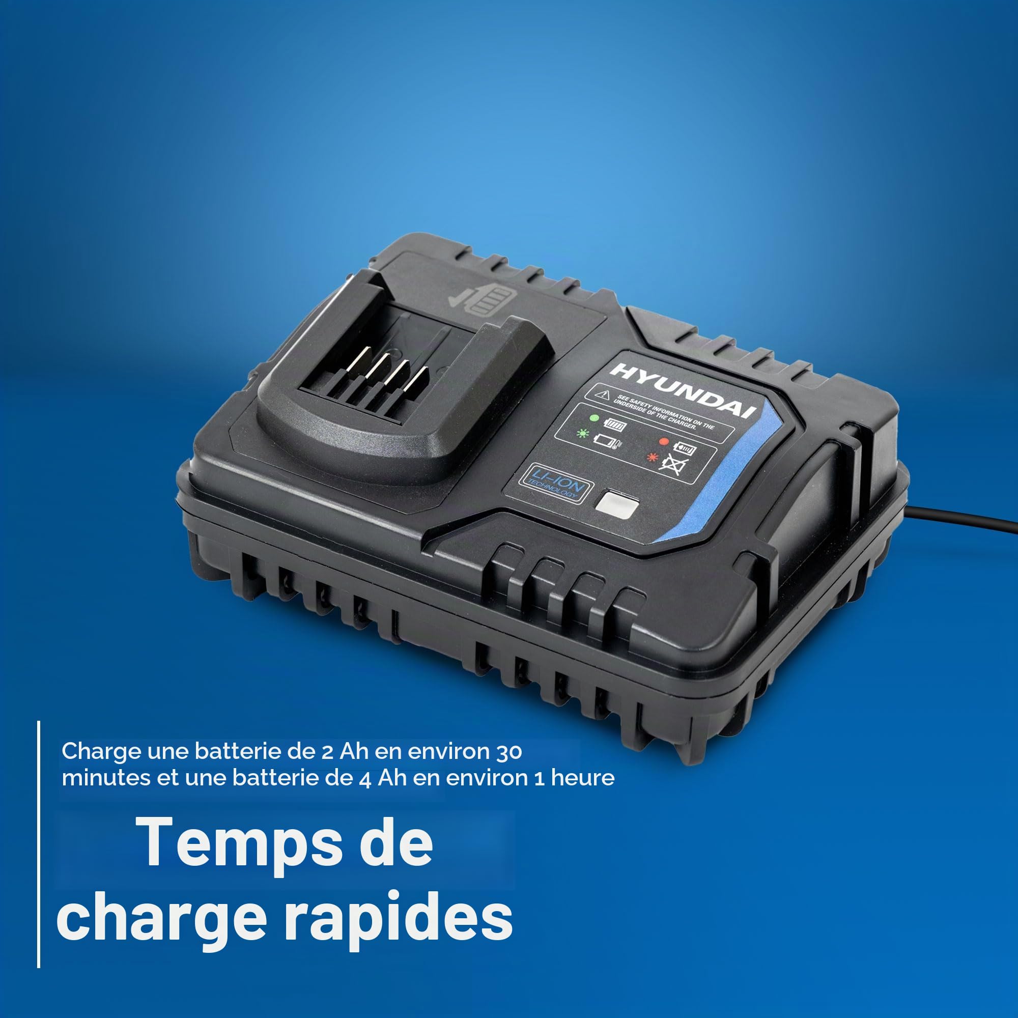 Hyundai Chargeur de Batterie Rapide 20 V 4 A, Outils électriques de 2e génération, Charge en 30 Minutes, C20-4