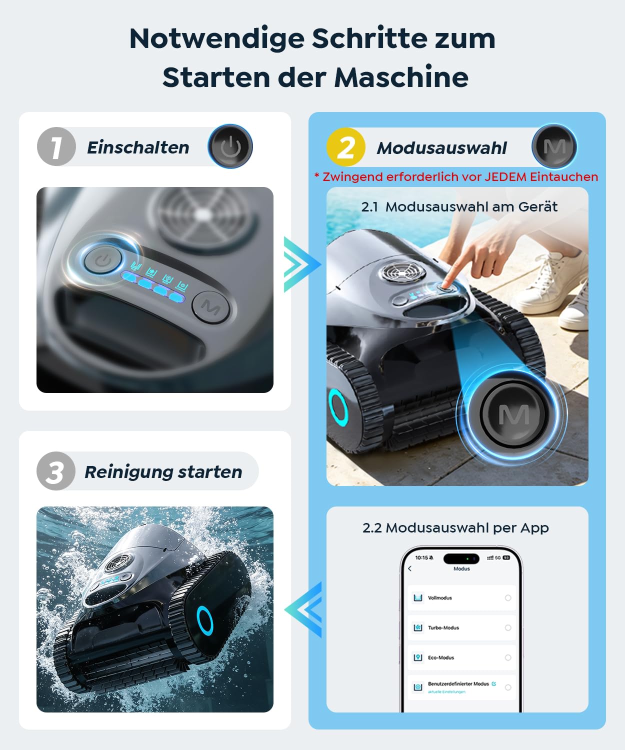 C1 Poolroboter Boden und Wand & Wasserlinie (2026 Neu) | Doppelfilterung, 180 Min. Akku, 7 Modi, App-Steuerung, bis 150 m², leichtes Entnehmen, für Süß- & Salzwasser