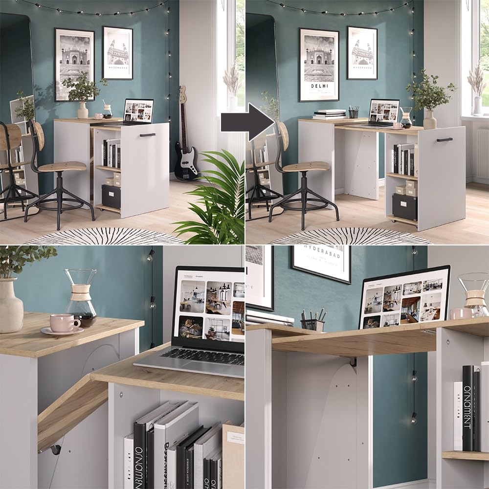 Vicco Bureau Adam, Greige/Artisan, 60x50.4cm | extensible, avec surface de rangement ouverte pour le stockage de matériel d’écriture