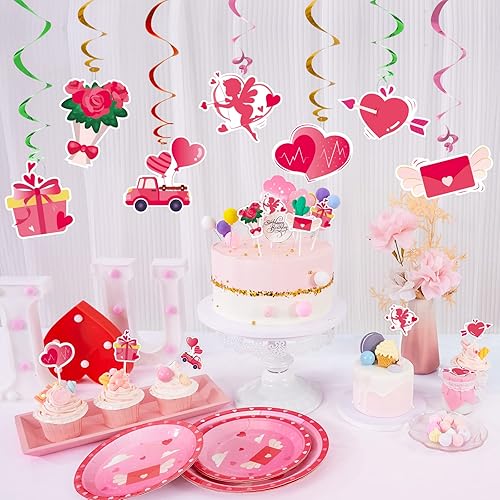 Miniatura 6 de Decoraciones de San Valentín en espiral 28 piezas de adornos en espiral de techo decoraciones para el día de San Valentín para el hogar aula oficina