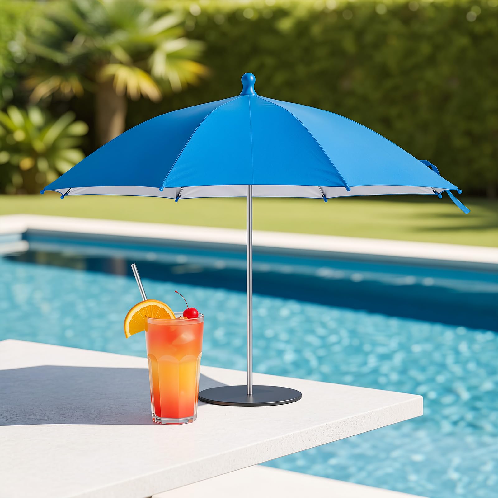 Photo 1 of Novabright Mini Table Umbrella With Base for Drinks,Classic,Blue
