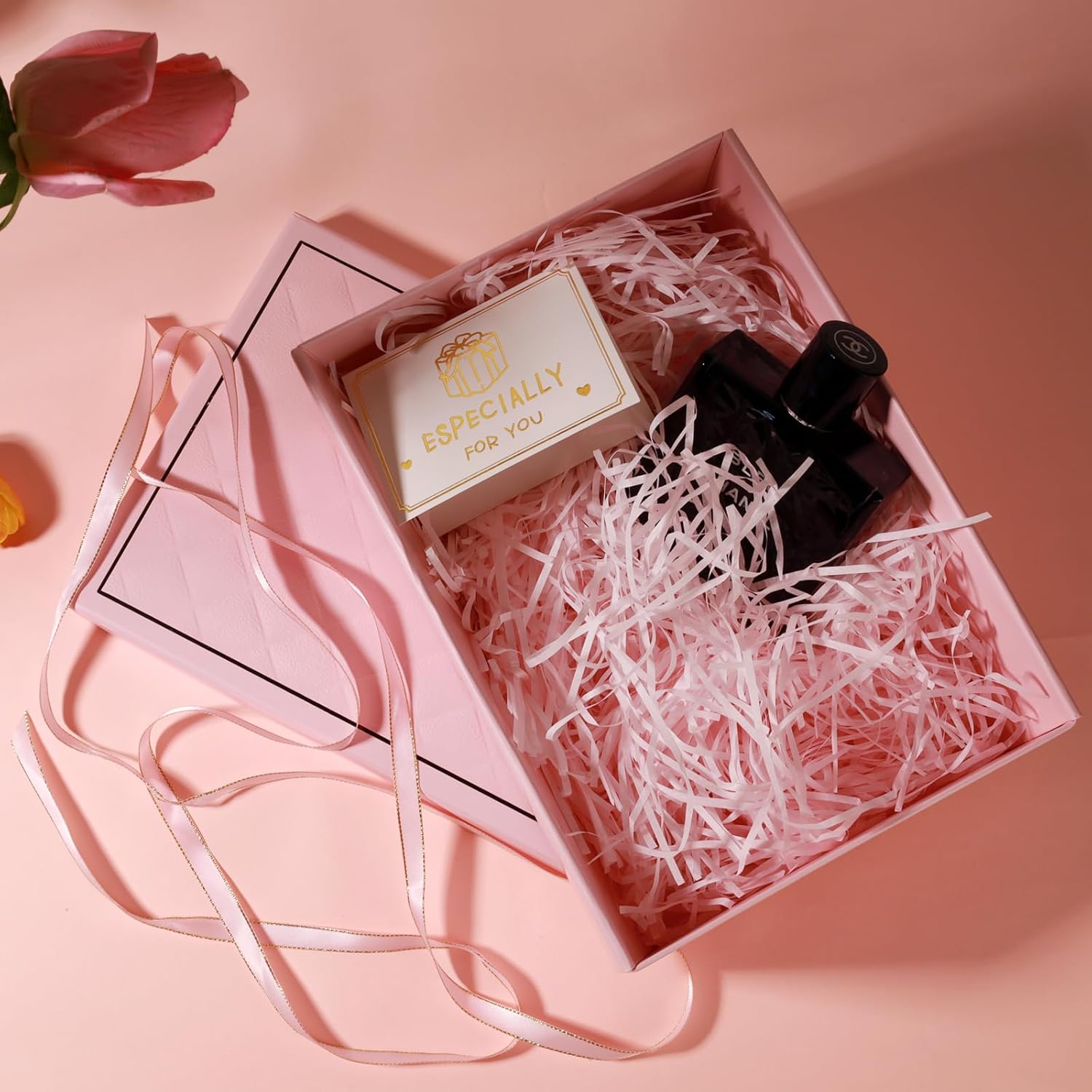 2024 New Gift Boxes, Textured Gift Box with Lids & Ribbon, Greeting Card, Party Present Boxes, Specially Designed for Valentine's Day, Present Birthdays, Holidays, Anniversaries Gift (Pink)