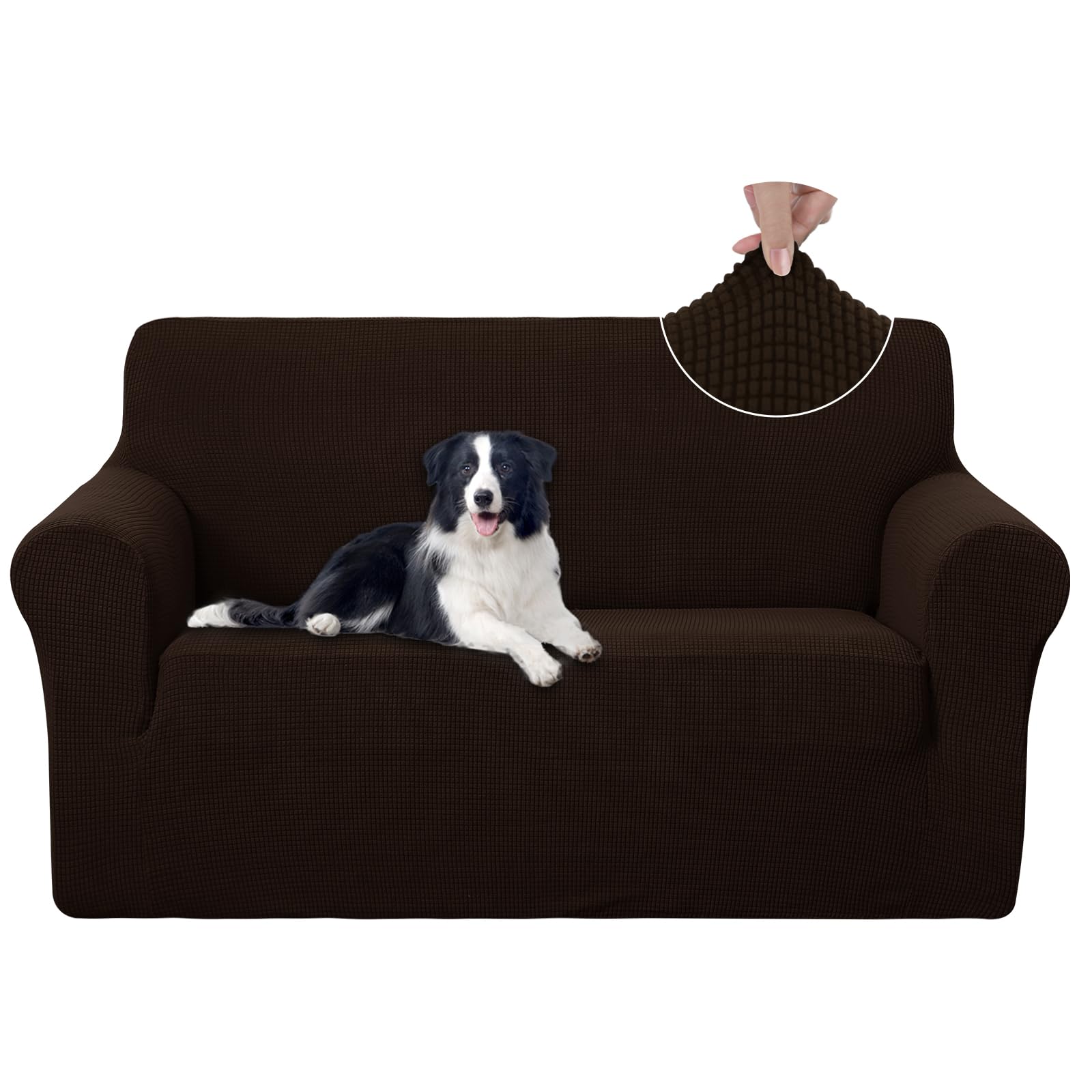 U-NICE HOME Stretch Loveseat Cover Pet Friendly 2-Cushion Chocolate Sofa Protector