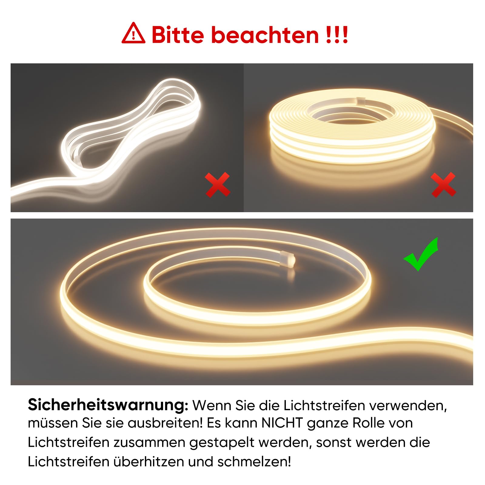 Shine Decor COB LED Streifen 20m, AC 220V 230V IP65 Wasserdicht LED Band, SMD2025 286 leds/m Ultrahohe Helligkeit Lichtleiste für Küche Garten LED Beleuchtung (20M, Warmweiß, CE Zertifiziert)