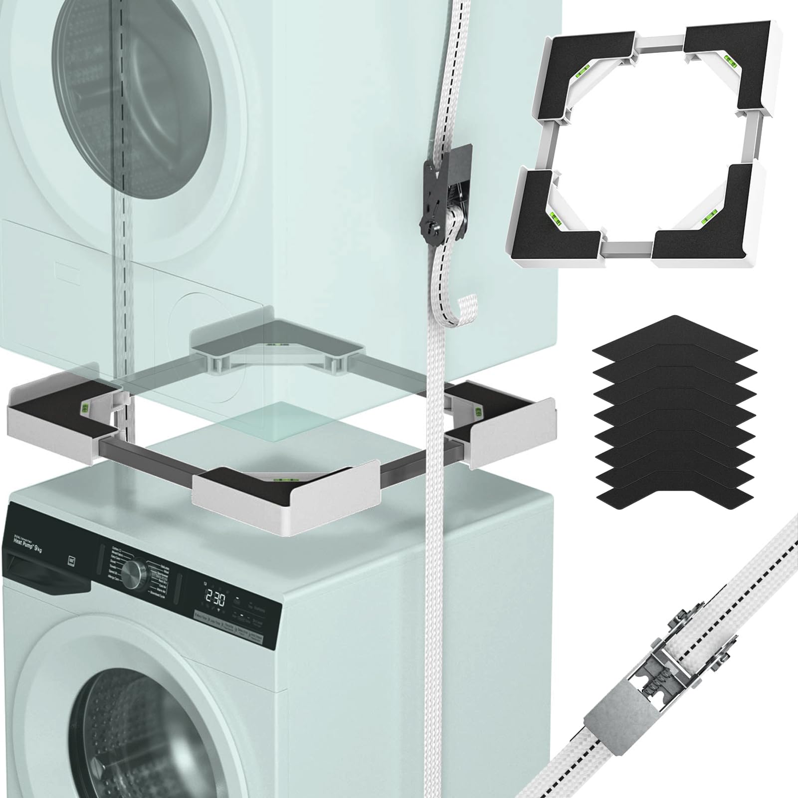 MEIN Kit De Superposition Universel Pour Machine à Laver Et Sèche-linge Avec Sangles De Fixation Support Universel Avec Séchoir Extensible