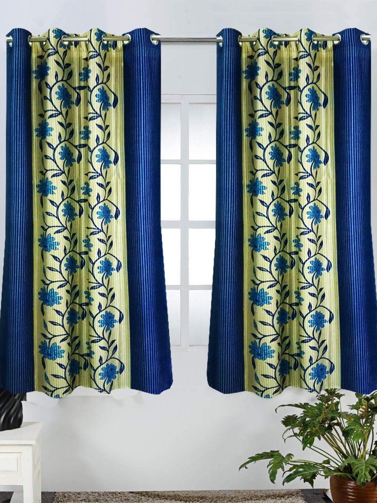 Homefab India 2 Piece Elegant Floral Window Curtain - 6ft, Blue