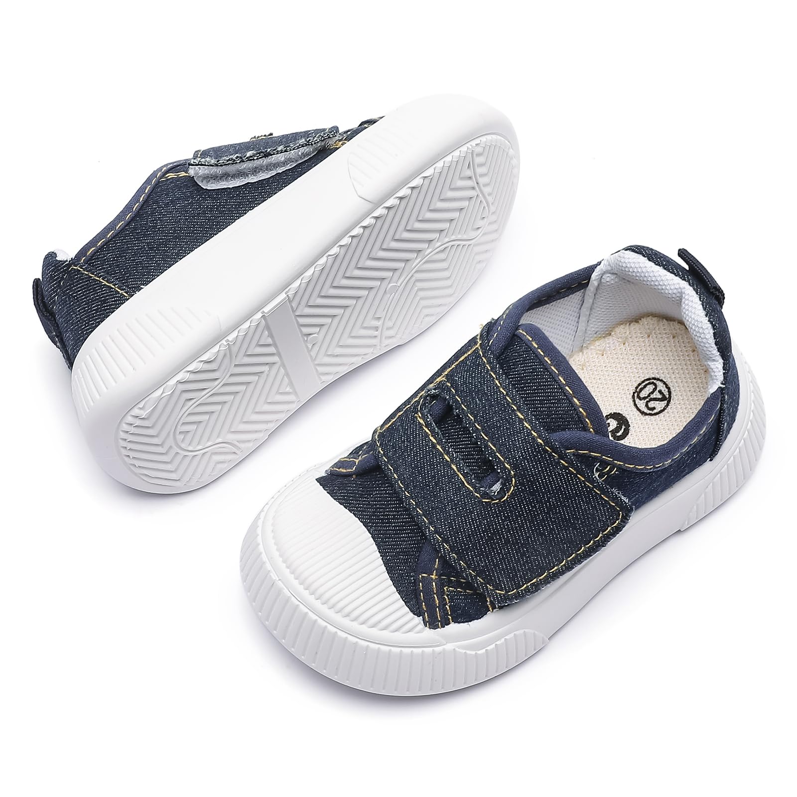 GENGASUN Toddler Sneakers Little Boys Girls Denim Canvas Shoes Hook and Loops Casual Walking Shoes