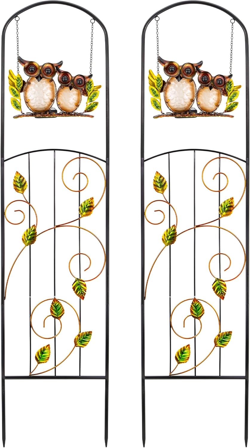 Metal Trellis for Spring,Voumsil Owl Plant Trellis with Solar Lght,for Climbing Plants Outdoor,Garden Decorations Outdoor,Spring Garden Decor,Court Yard,Balcony