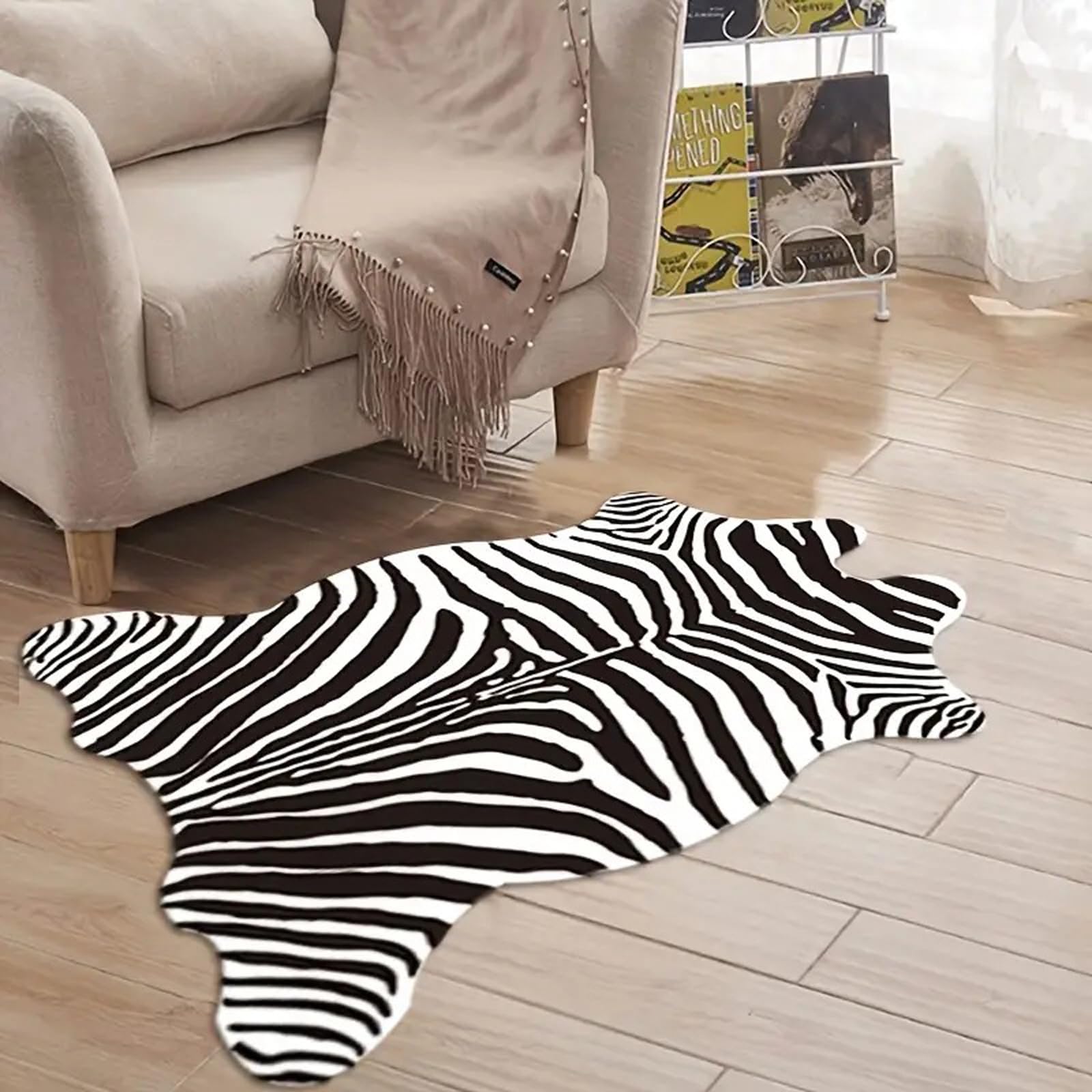 Tapis à Imprimé Zèbre, Tapis Peau de Vache Synthétique, Tapis de Salon en Suède Artificiel Doux, pour Cuisine, Chambre à Coucher, Bureau