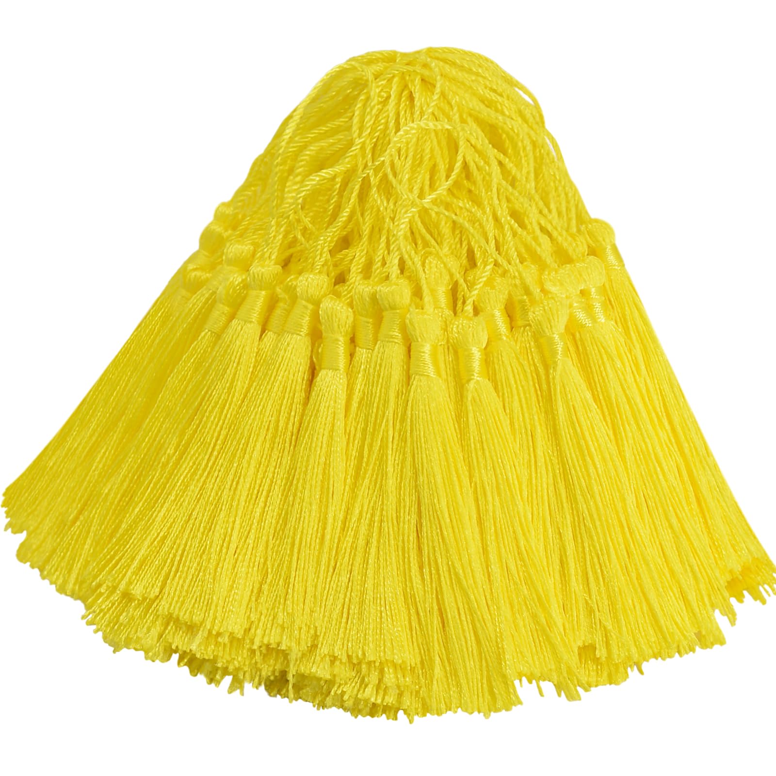 100pcs Silky Handmade Craft Tassels Mini Pendant for DIY Bookmark, Keychain, Garland, Graduation Cap, Curtains, Jewelry Making, Party Decoration, Sewing, Cushions and Home Decor (Yellow)