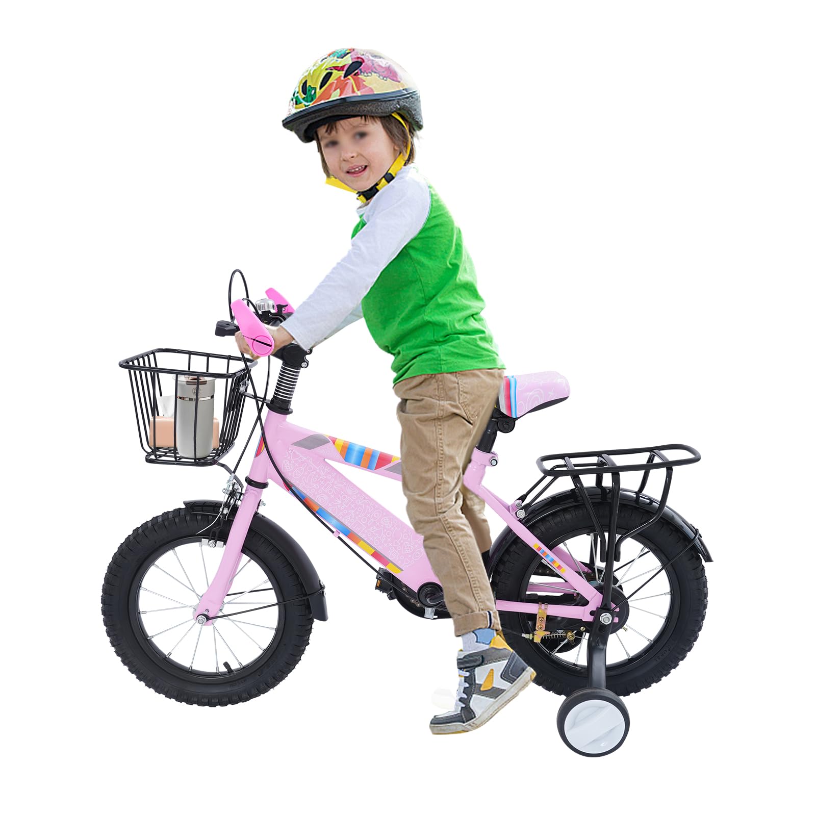Bicicleta infantil de 12 pulgadas, para niños a partir de 2-3 años, niños y niñas, altura ajustable, con ruedas estabilizadoras extraíbles, soporte para botellas, freno de contrapedal y