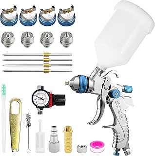 Professional HVLP Spray Gun Kit with 1.4/1.7/2.0/2.5mm Nozzles, Gravity Feed Paint Sprayer 600cc Car Paint Spray Gun Automotive Paint Gun for Wall Repair Furniture Refinishing (Blue)