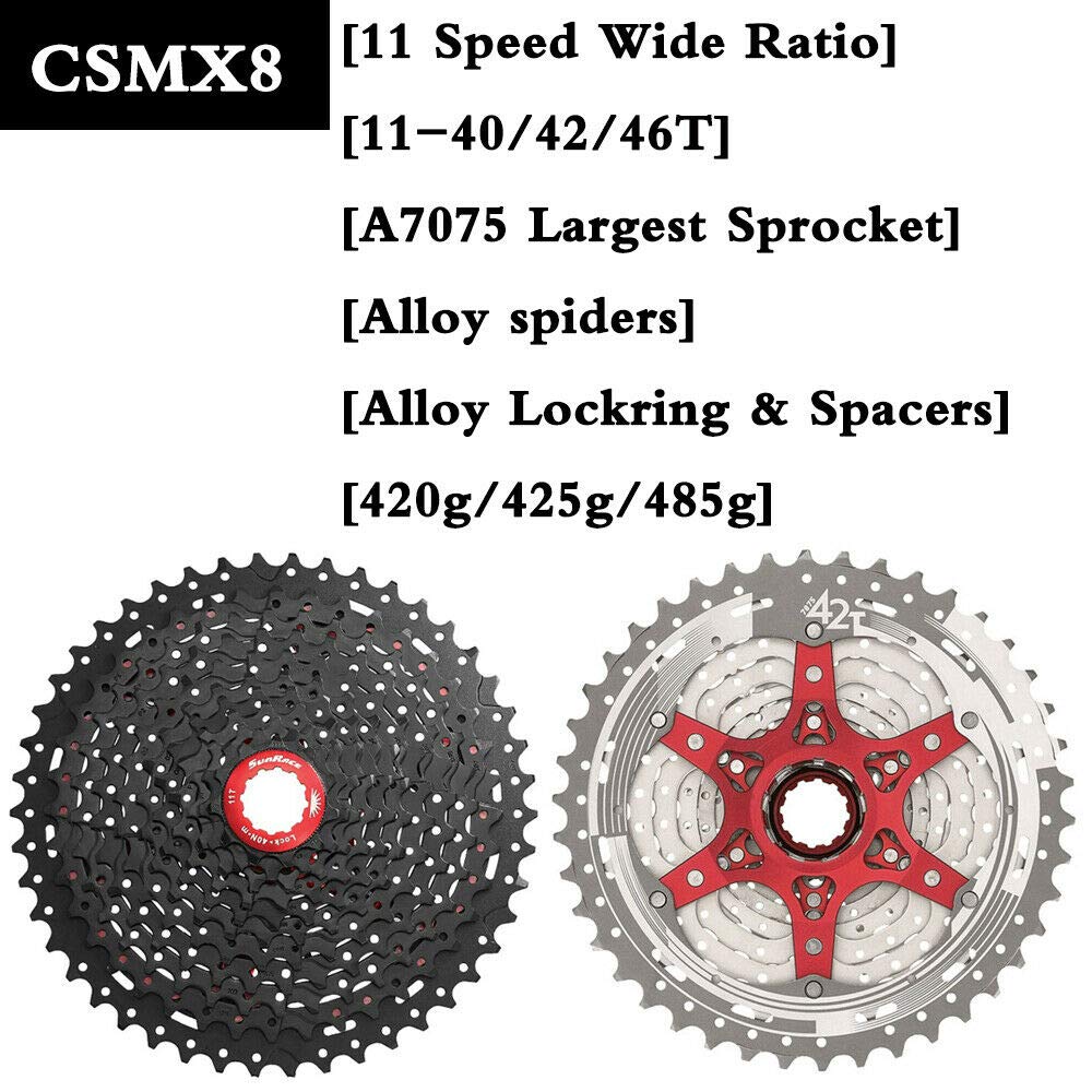 SunRace 11speed Bicicletta Volano CSMX8 11-40T 11-42T 11-46T Mountain Bike Cassette Ampio Rapporto MTB Cassette