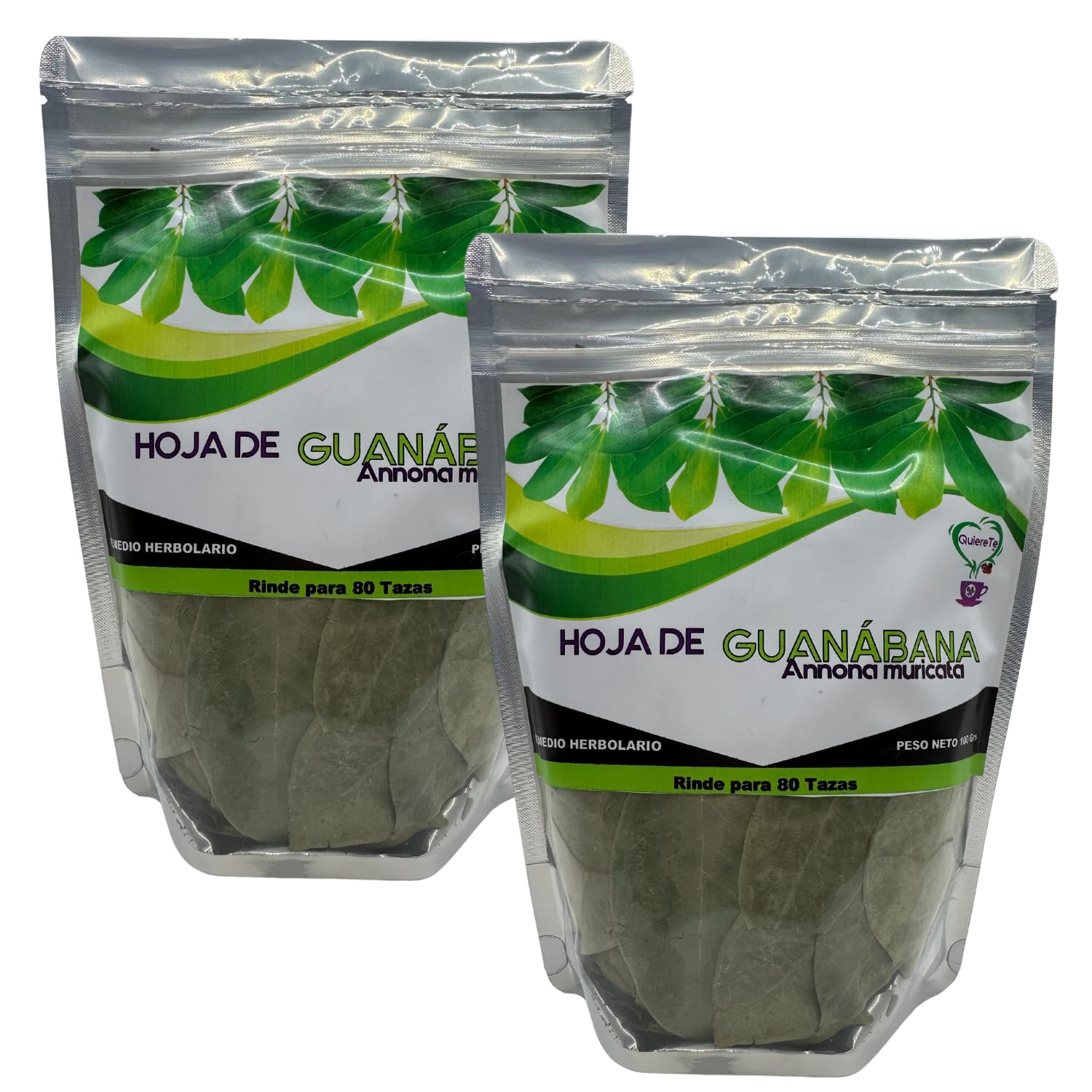 Soursop Tea, Quiere Te, 3.5 oz (100 grams), 2 Pack, Up to 132 cups, Loose Leaf, Resealable bag, Guanabana Tea, Soursop Leaves, Product from México,