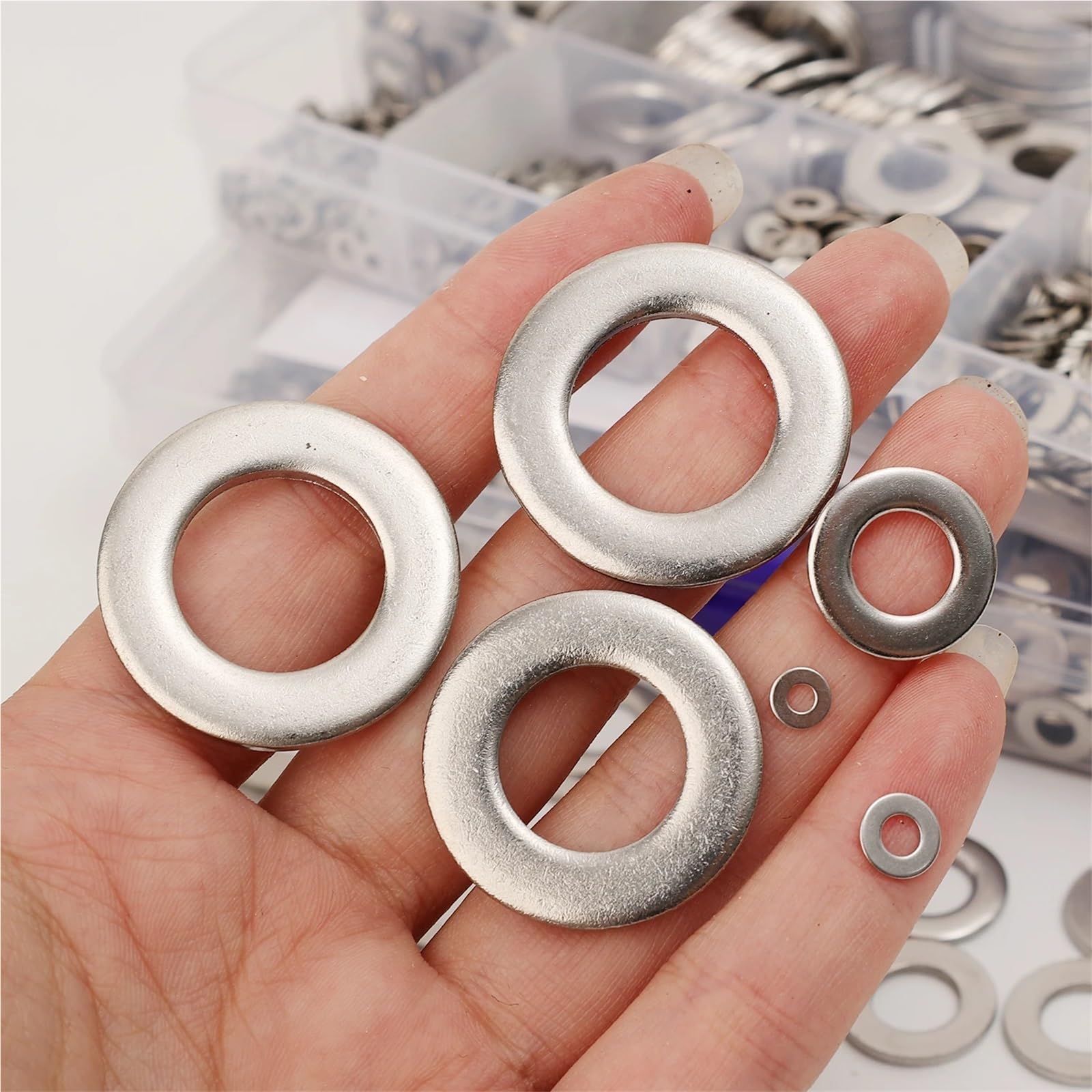 360/580/684/900/1080 Piezas Juego De Arandelas Planas Acero Inoxidable M2-M16 Pernos Junta Tórica Juntas Lisas Kits para Tornillos(580Pcs with box)