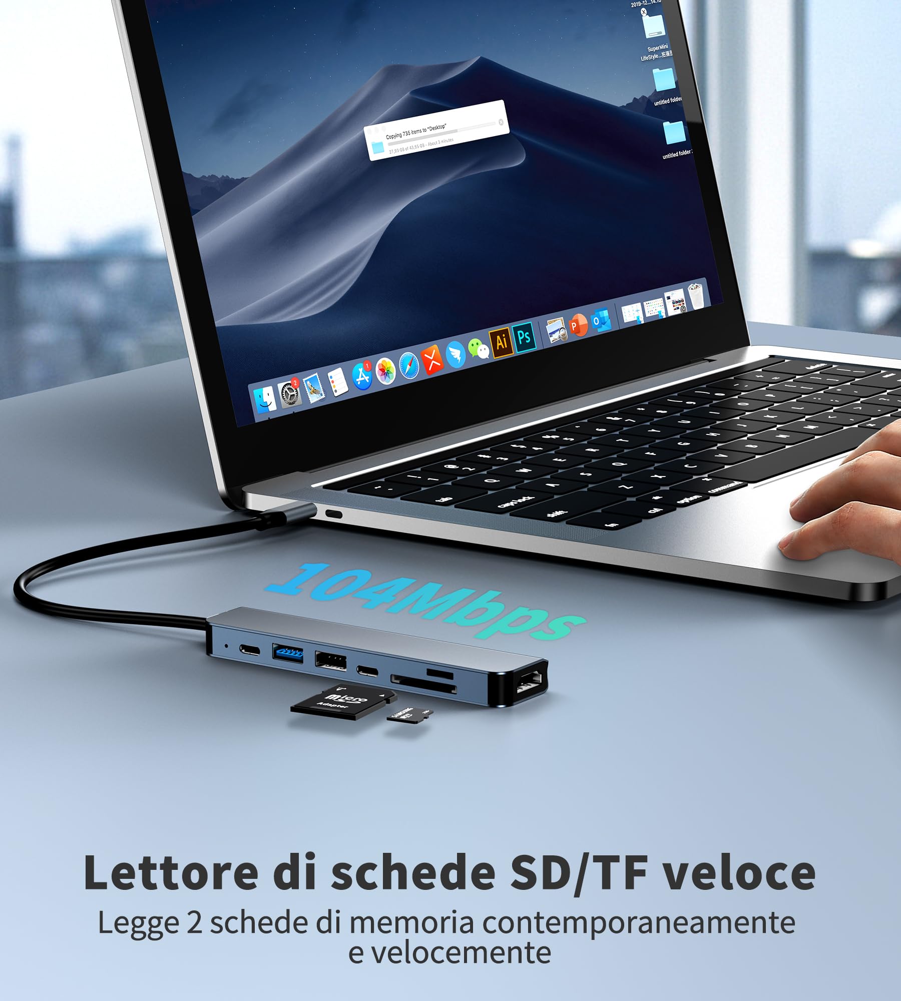 Hub USB C, adapter Multiport USB-C z 4K 60 Hz HDMI, 100 W PD, czytnik kart SD/TF, USB C Data, 2 x porty USB, stacja dokująca USB C do laptopa, MacBook Air/Pro, iPhone 15, iPad, Surface Pro, Steam Deck