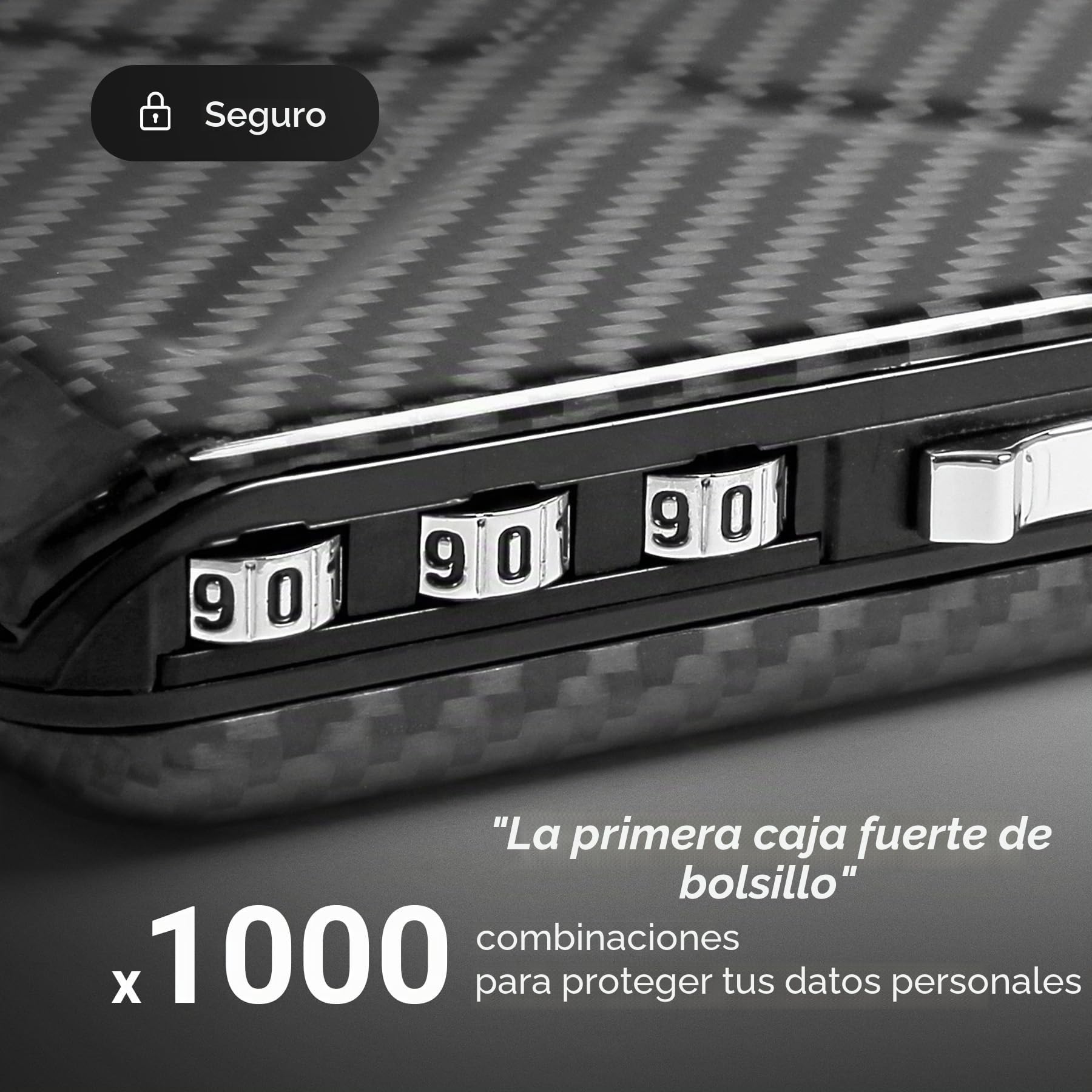 ÖGON -DESIGNS- Cartera de códigos de Fibra de Carbono, se Puede Cerrar con un código de 3 dígitos, Protección RFID, Capacidad para 10 Tarjetas y Billetes, Modelo Code Wallet | Código de 3 dígitos para mayor seguridad. Acceso rápido a los mapas. Hasta 10 t