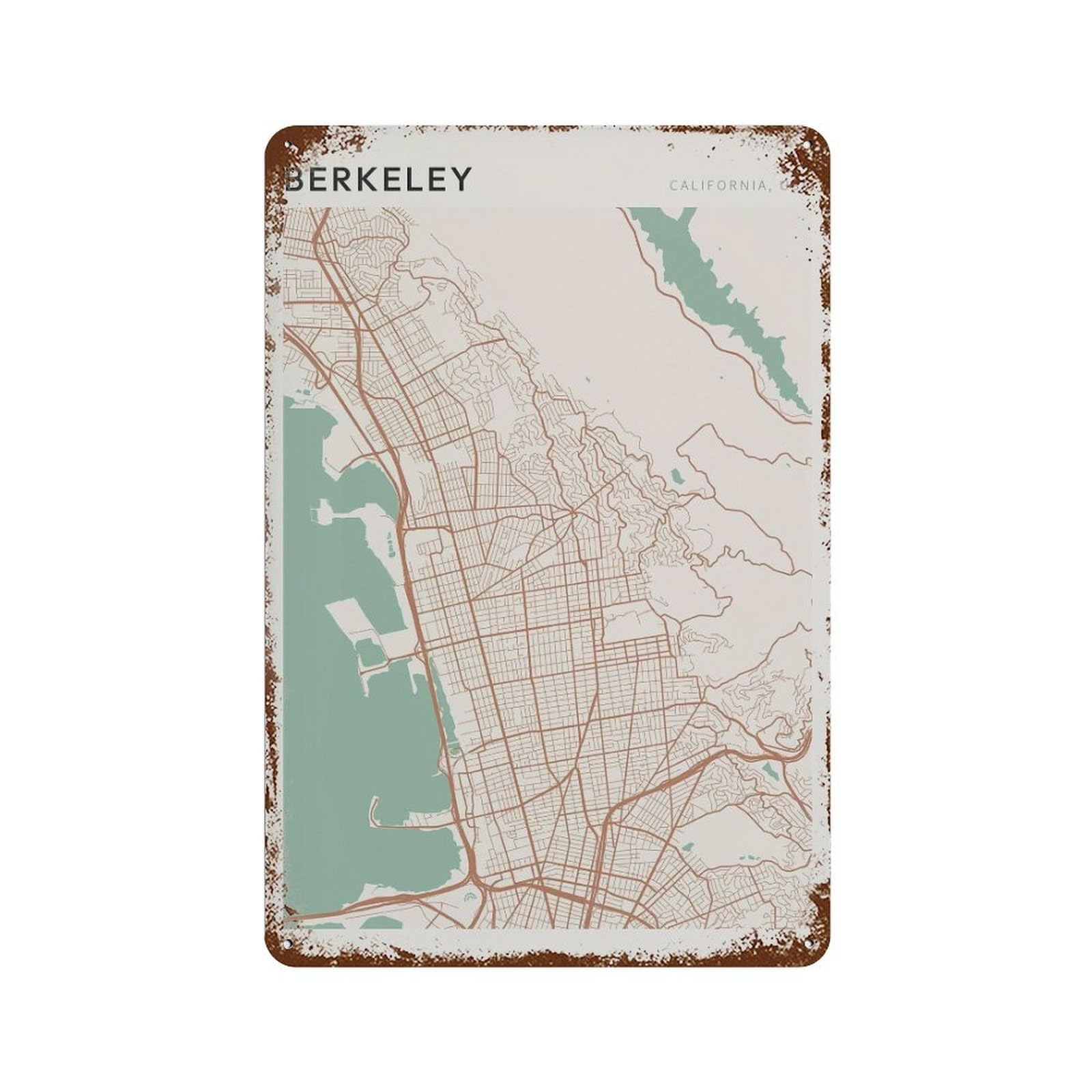 xiaoxiaoshen Berkeley Map California Travel Gift Farmhouse Decor for Dad (2) Wall Decor Art Metal Tin Poster Modern Home Decor Art Home Bar Shop Decorations Vintage Sign 30x20cm