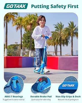 Gotrax K03 Kids Kick Scooter, LED Light, 2 Wheels for Boys & Girls 3+, Gift | Adjustable Handlebar, Easy Assembly, Lightweight, ABEC-7 Bearings, Wide Anti-Slip Deck, Rear Brake, Max Load 110 lbs, Black
