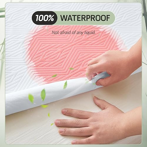 Miniatura 3 de Protector de colchón jacquard de alta calidad, 100 % impermeable, sin ruido, antideslizante, transpirable, rayón de bambú, acolchado, sábana de