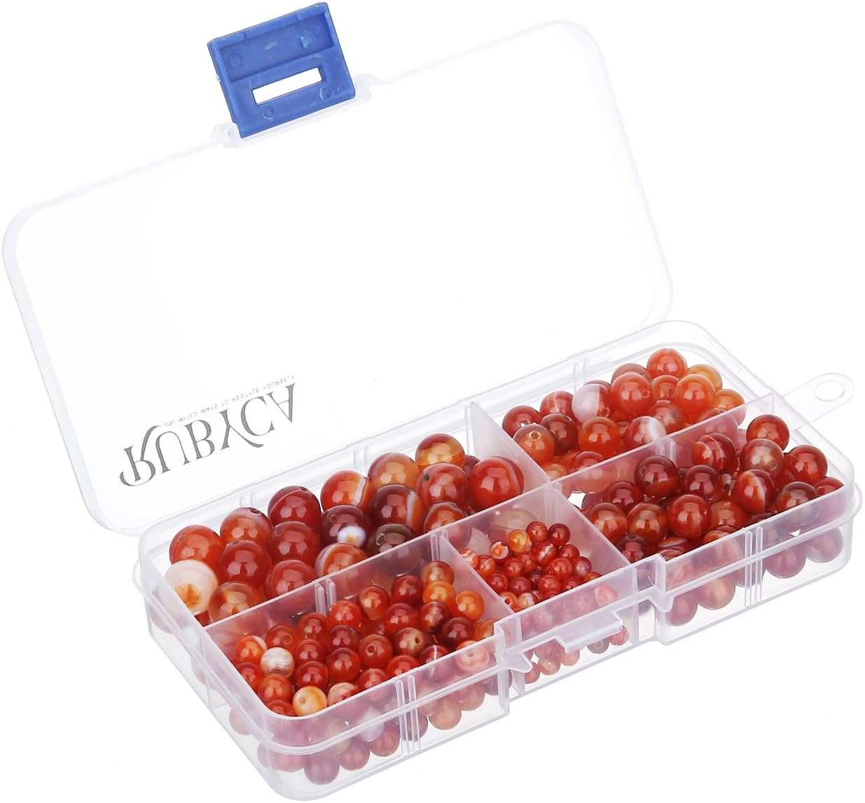 RUBYCA (Red Striped Agate) - Natural Red Stripe Agate Gemstone Round Loose Bead Organiser Box DIY Jewellery Making Mix Sizes