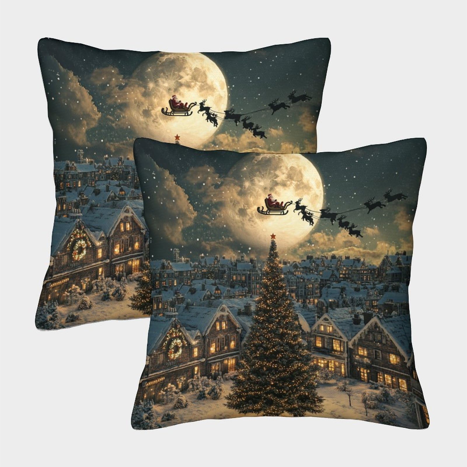 Christmas Tree Pillow Cases 2 Pack Cozy Pillowcases Art Cushion Covers Polyester Decorative for Couch Livingroom 45x45cm