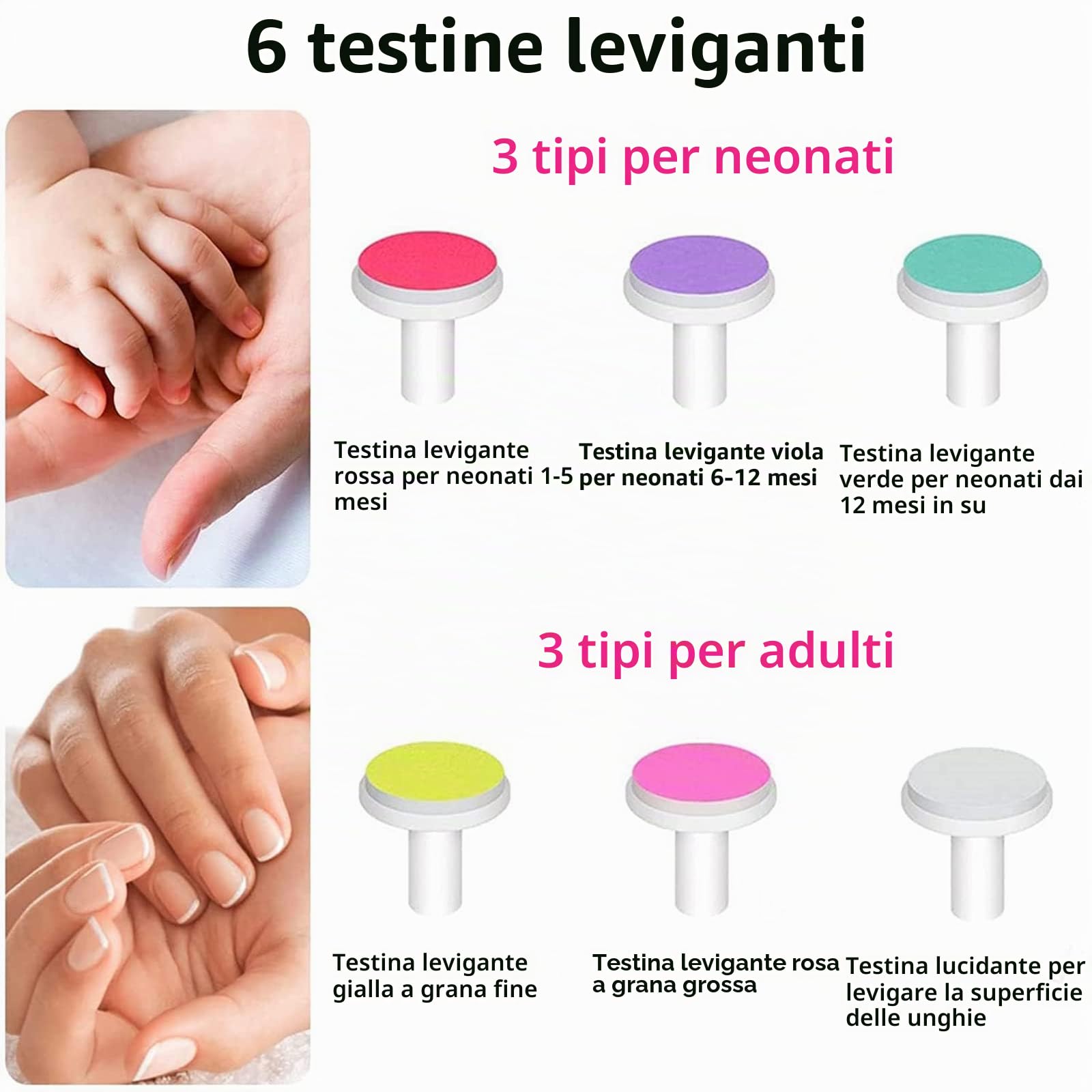 Tagliaunghie Neonato,Lima unghie neonato,Lima Unghie per Bambini 6 in 1 Lima per Unghie elettrica per Bambini Lima per unghie elettrica per neonati (Vert)