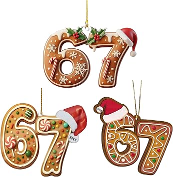 3PCS Six Seven Christmas Ornament,67 Acrylic Ornament, Funny 67 Meme Ornament,Santa Ornaments for Christmas Tree, Funny Teen Gift C