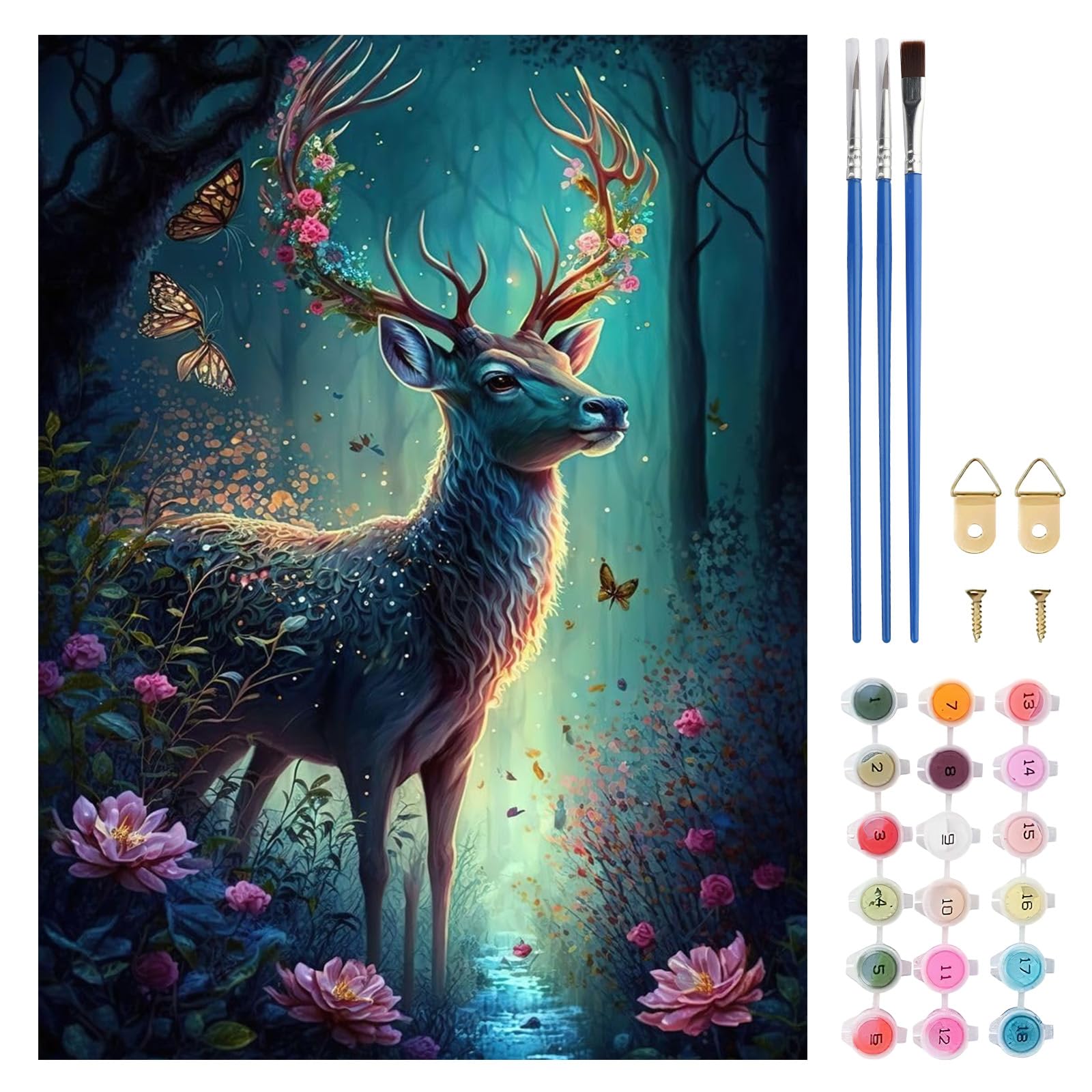 TLIOBLO Deer Paint by Numbers Kits for Adults, Adults Paint by Numbers on Canvas Kits Forest, Easy Acrylic Arts Beginners for Gifts Home Decor 30X40cm (Without Frame)