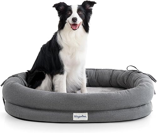Cama ortopédica para perros grandes, sofá cama para mascotas con espuma de jaula de huevos, cojín de 4 lados, funda extraíble lavable y parte