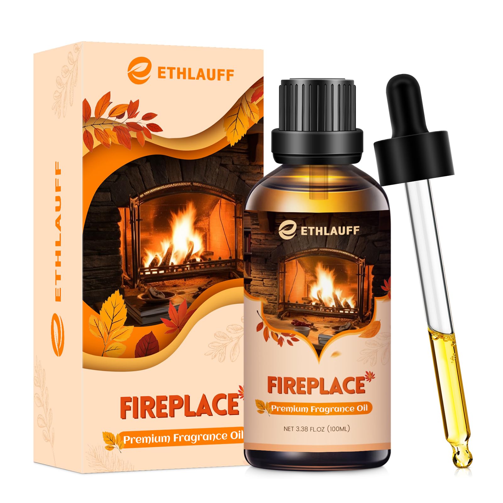 Fireplace Essential Oil, 100ml Fall Essential Oil for Diffusers for Home, Autumn Scented Oils for Candle & Soap Making, Bath Bombs, Massage -