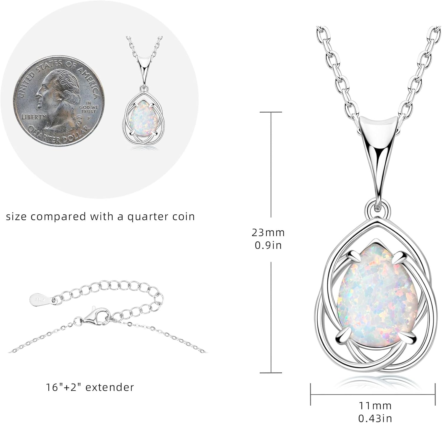 YUNKAI Opal Necklaces for Women Sterling Silver, Pear/Round/Oval Created-Opal Pendants, Dainty Vintage Necklace Fine Jewelry Gift for Birthdays Anniversaries, October Birthstone Pendant - Image 5