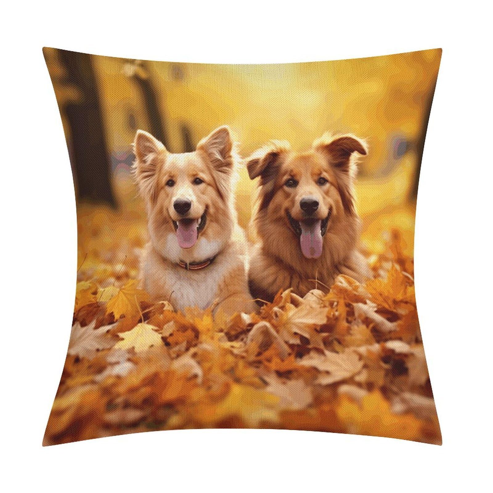 Fodpand Style Fall Background With Dogs Pillow Covers 18X18 Inch, Pillow Cases Boho Farmhouse, Throw Pillow Covers For Couch Sofa Bed Spring Home Decor