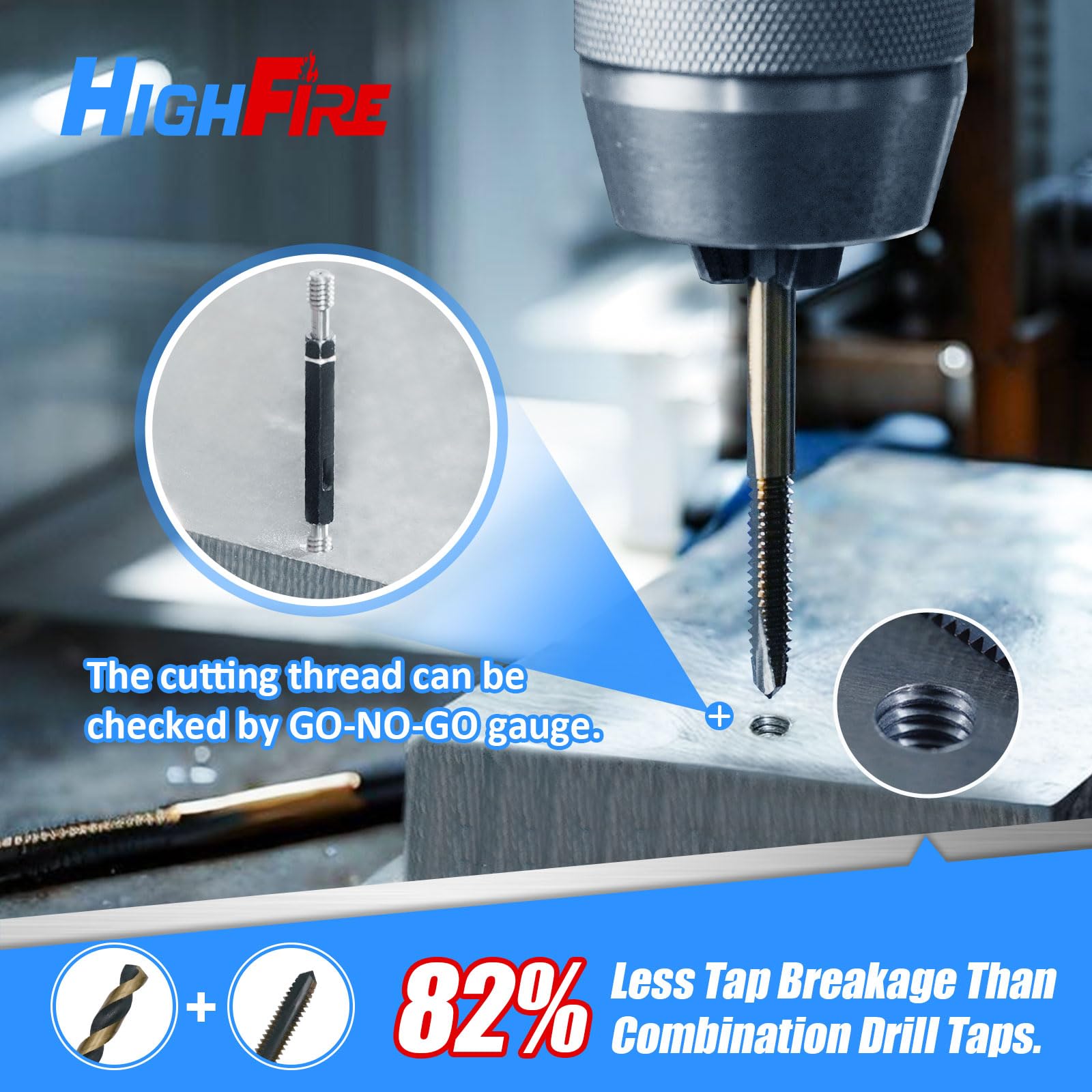 HIGHFIRE Juego de 22 brocas y grifos de vástago hexagonal para metal, listo para impacto, incluye grifos de rosca 6-32UNC a 1/5.1 cm-13UNC | Grifo combinado y broca | DIY y uso profesional