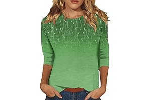 Womens Tops 3/4 Sleeve Crewneck Misses Blouses Casual Trendy Print Blouses Three...