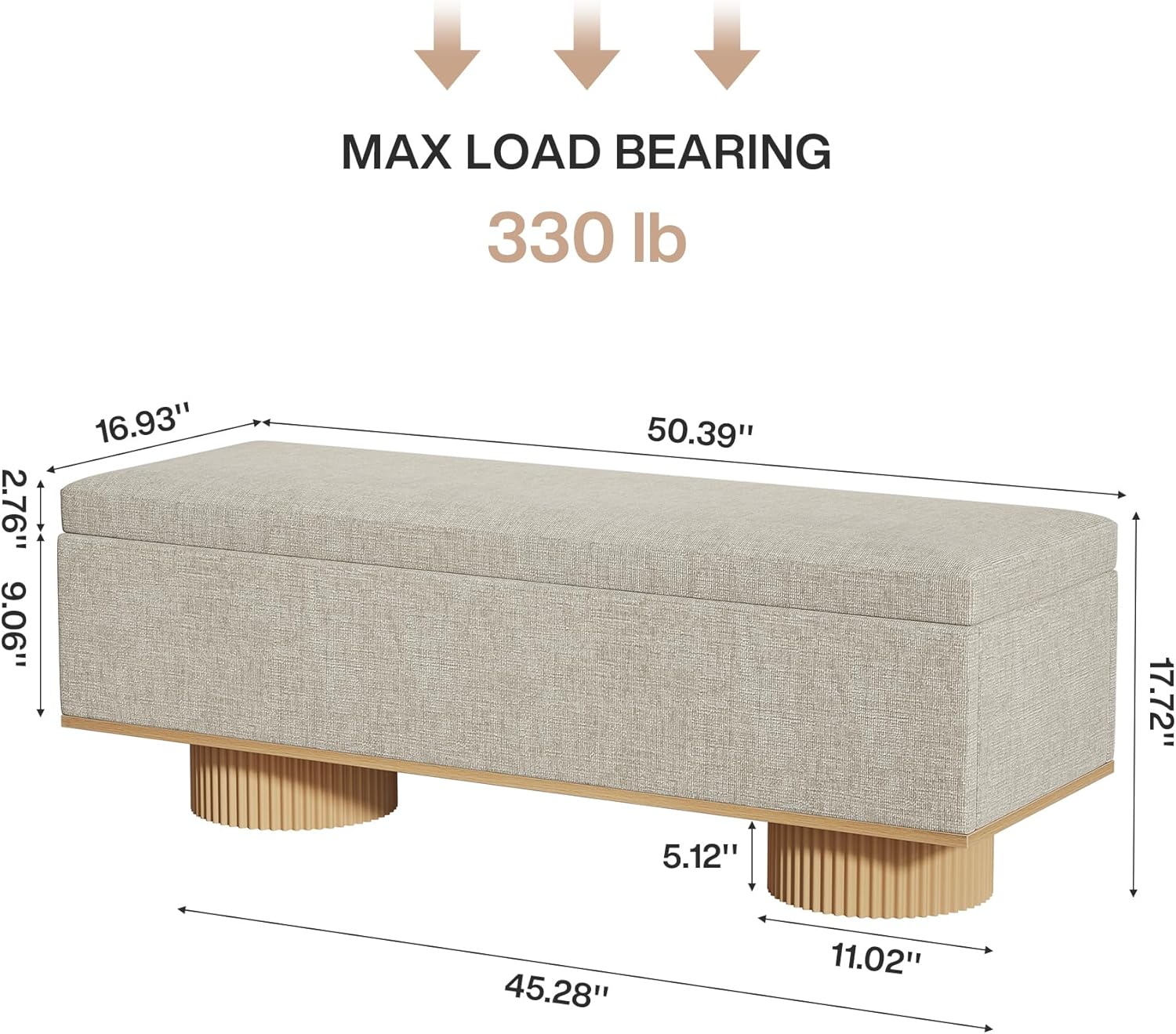 Tribesigns 50.39" Storage Bench with Padded Seat Cushion, Upholstered Shoe Bench with Flip Up Storage for Bedroom, Living Room, Entryway, Load up to 330 lb, Beige + Wood Color