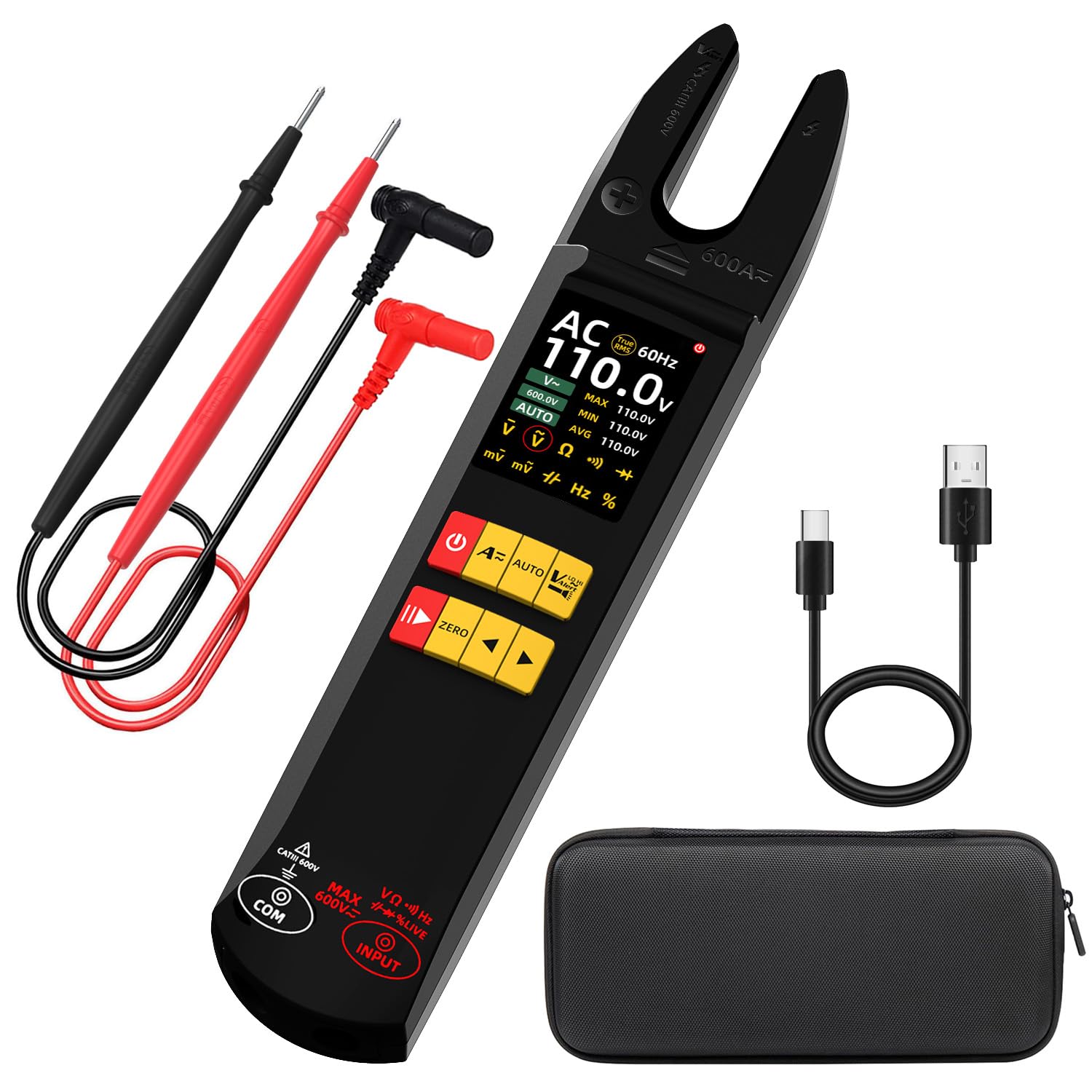 BSIDE U5 Open Jaw Clamp Meter DC AC 600A TRMS Smart Electrical Tester with 2.8" Min Max Colour Display Digital Multimeter Auto Range with Capacitance Diode Frequency NCV Live Wire